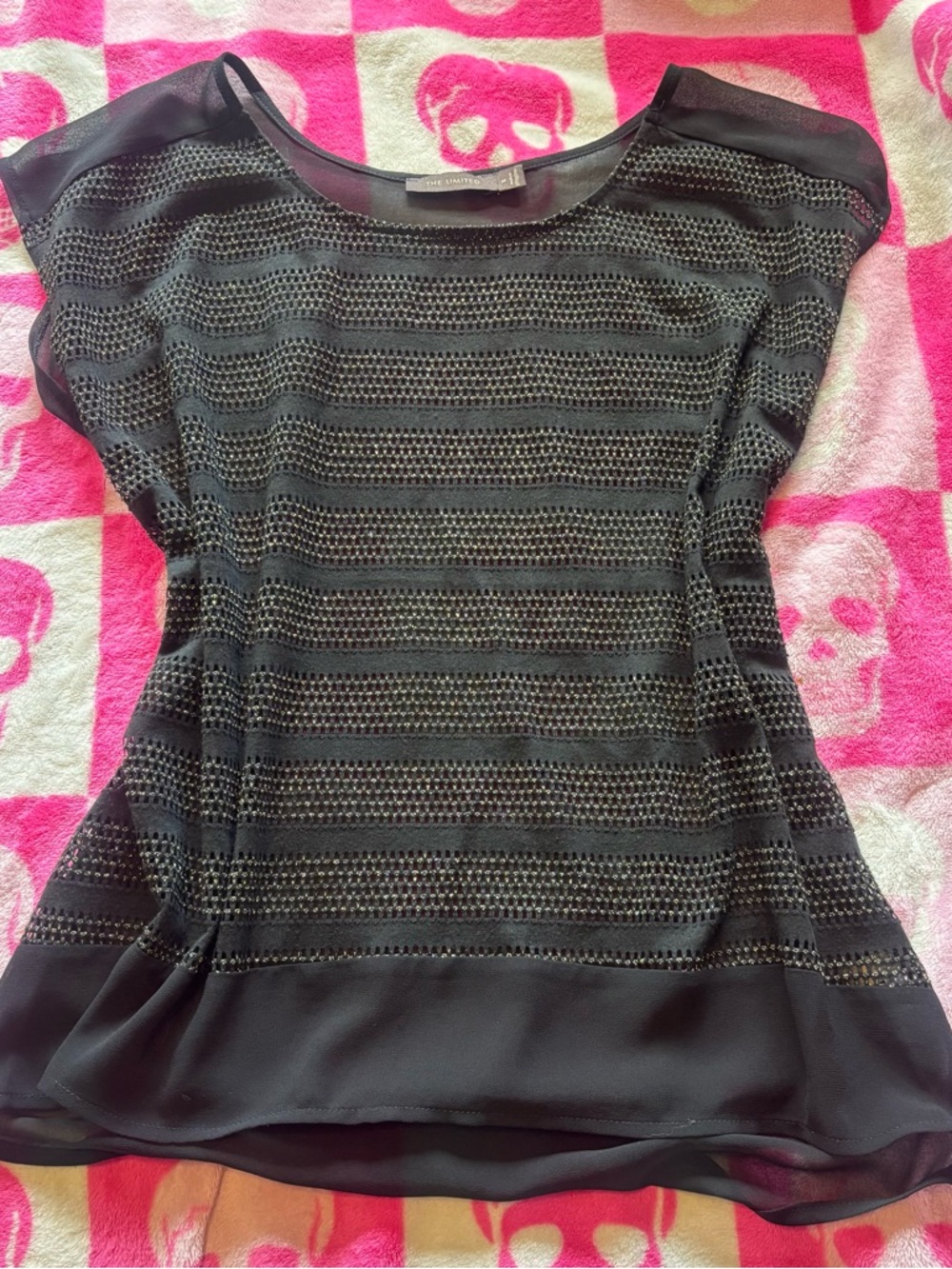 The Limited Black Mesh Stripe Blouse